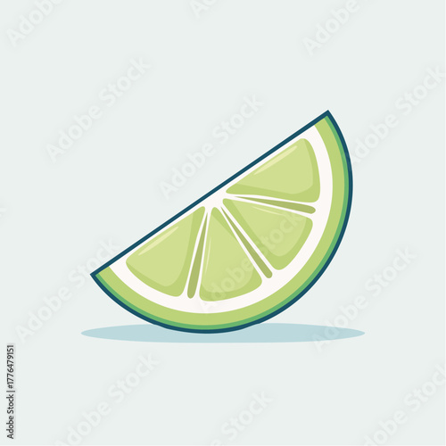 Pixel Art Lime Slice With Green Outline on Light Blue Background and Subtle Shadow