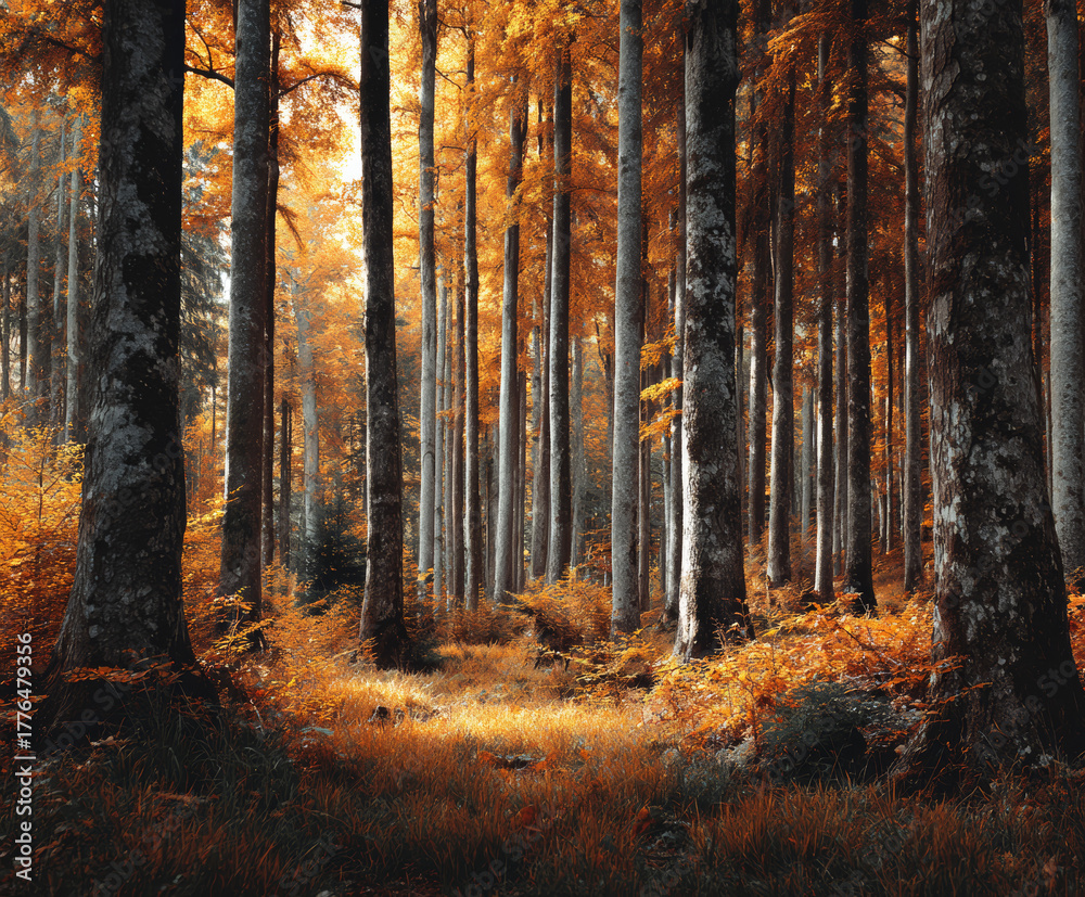 Fototapeta premium Golden Beech Forest Serenity