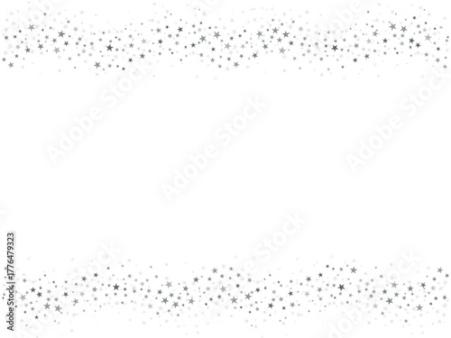 Silver stars vector curve background, Christmas flying stars glitter frame,  magic sparkles confetti wave border.