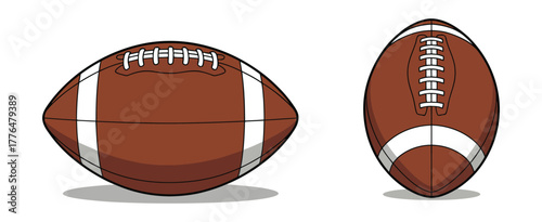 American football ball vector set in classic brown leather style for sport branding game equipment and championship design