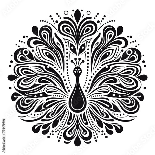 Elegant peacock vector design element for logo, tattoo, or invitation in black and white, vintage flair