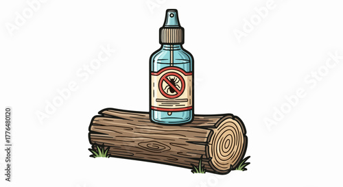 Insect repellent spray on wood log with transparent background