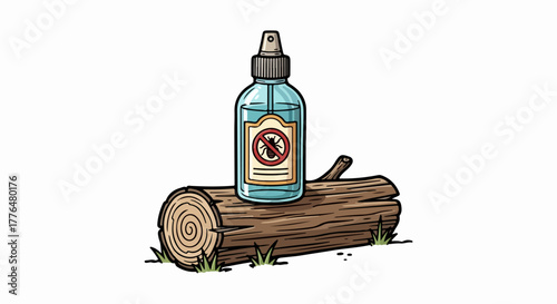 Insect repellent spray on log with grass