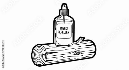 Insect repellent spray on a log outdoors