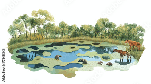Pantanal Wetlands - Mato Grosso. Pantanal Wetlands - Mato Grosso hand drawn watercolor illustration