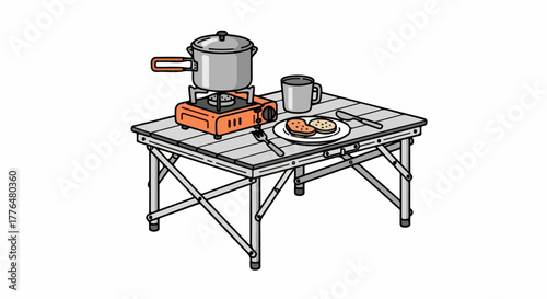 Camping stove and food on a folding table