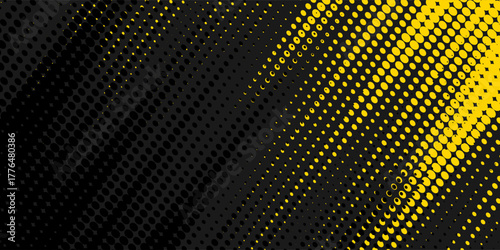 Abstract Geometric Yellow Frame Grunge Texture With Halftone Pattern Design In Black Background. vector Eps 10