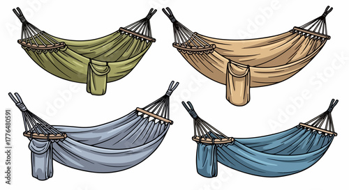Hammocks in four colors with transparent background