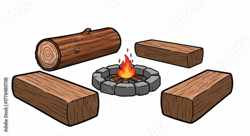 Campfire with logs and stones for outdoor scenes