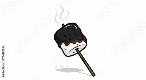 Roasted marshmallow on stick with transparent background