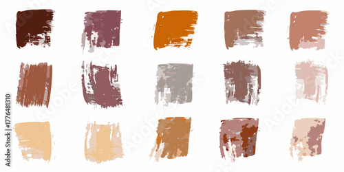 Collection of abstract paint strokes in earthy and muted tones with a textured brush effect