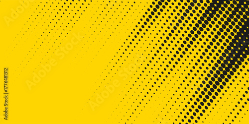 Abstract Geometric Yellow Frame Grunge Texture With Halftone Pattern Design In Black Background. vector illustration