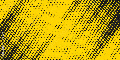 Abstract Geometric Yellow Frame Grunge Texture With Halftone Pattern Design In Black Background. vector illustration