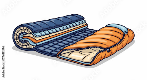 Rolled sleeping bag and pad for camping