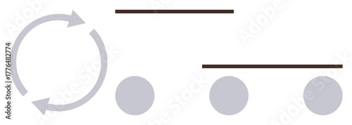 Circular arrows indicate process repetition. Horizontal lines connect dots, showing seamless workflow and phases. Ideal for flow, teamwork, strategy, planning, organization, process productivity