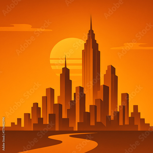 city at sunset