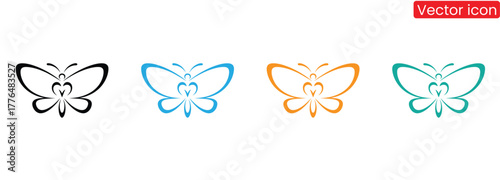 Colorful butterfly icons representing transformation and beauty.A Collection of Hand Drawn Butterfly Silhouettes.Set of butterflies, isolated on white, collection of silhouettes