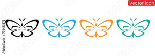 Colorful butterfly icons representing transformation and beauty.A Collection of Hand Drawn Butterfly Silhouettes.Set of butterflies, isolated on white, collection of silhouettes