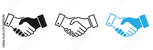 Business handshake icons representing agreement, partnership, and successful collaboration in modern design for commercial use