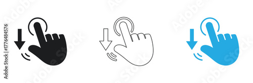 Touchscreen gesture for scrolling down, modern digital interaction and user interface design for web and app