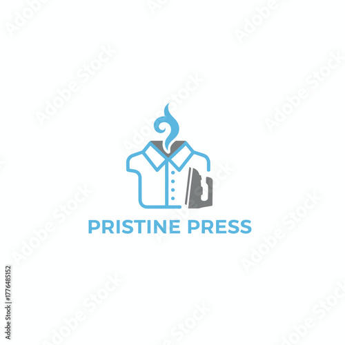 A clean and simple logo features a shirt being ironed, with steam rising above it in a stylized design