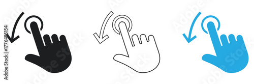 Modern touch screen gesture symbols indicating swipe and tap actions on digital interface designs