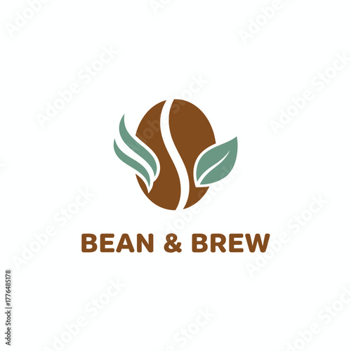 A logo design featuring a stylized coffee bean with leaves and text below