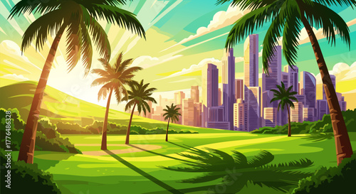 Tropical Cityscape Serenity A Sunny Oasis Perspective of Urban Life