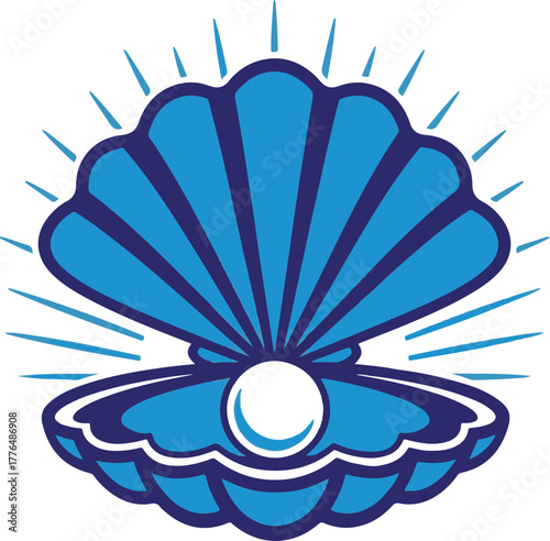 Blue Seashell with Pearl and Sunburst Rays oyster ocean