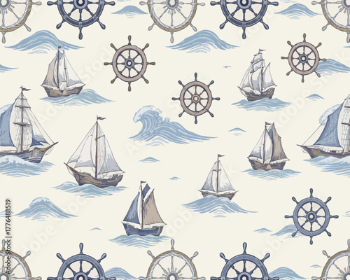Classic Nautical Adventure: Seamless Marine Pattern Background
