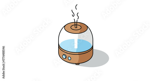 Modern isometric air humidifier with water vapor and wooden base