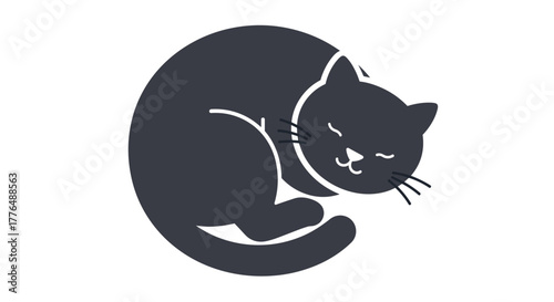 Charming silhouette of a sleeping cat in minimalist style