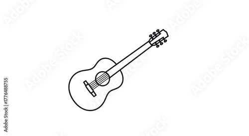 Minimalist acoustic guitar outline on white background