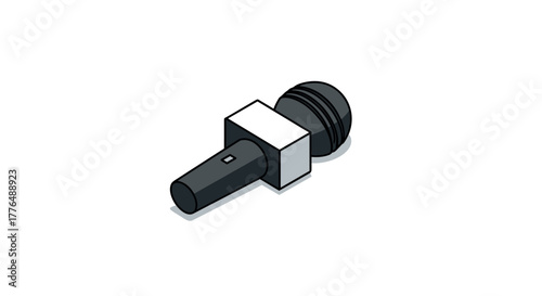 Isometric mechanical component with screw fastener on white background