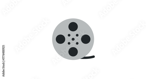 Minimalist film reel icon with flat design on white background