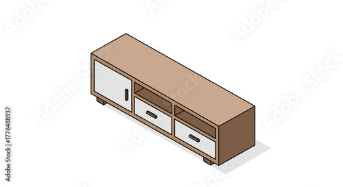 Modern isometric wooden sideboard with storage in minimalist design