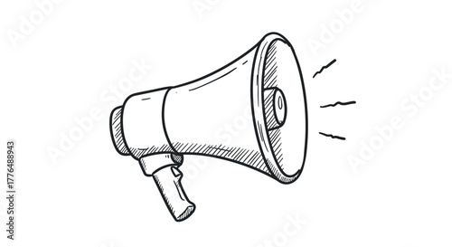 Vintage hand drawn megaphone sketch with sound waves for communication themes