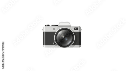 Silver and Black Camera Isolated on White Background