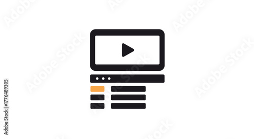 Minimalistic video player icon with play button and menu layout in flat design