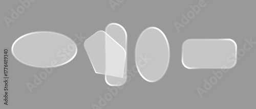 Abstract arrangement of translucent geometric shapes on a gray background