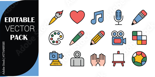 Art and creativity icons pack Keywords: art, creativity, icons, pack, paintbrush, heart, music