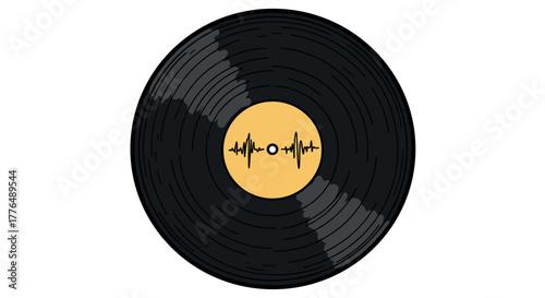 Retro vinyl record with soundwave symbol in minimalist style
