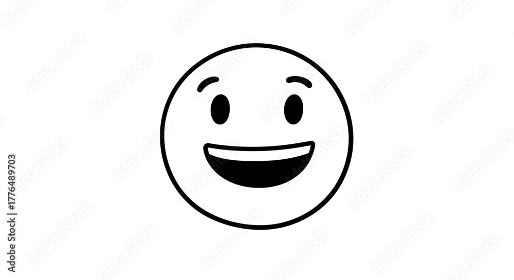 Fototapeta premium Minimalist happy face icon with bold black outline on white background