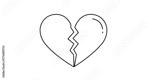 Minimalist linear broken heart icon for emotional concepts and designs