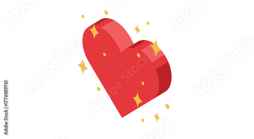 3d red heart with golden sparkles on a white background