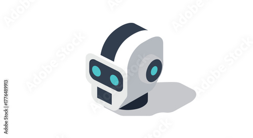 Isometric robot icon with futuristic design on white background