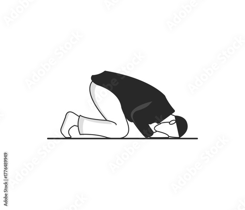 Islamic prayer icon showing the act of Sujud or prostration