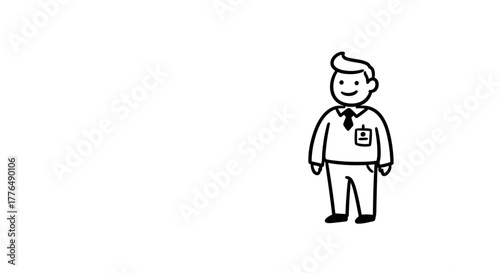 Simple cartoon character in business attire on white background