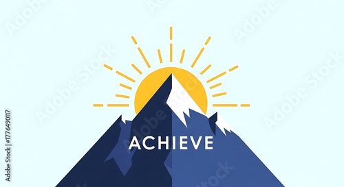Sunrise over mountain peak with ACHIEVE message
