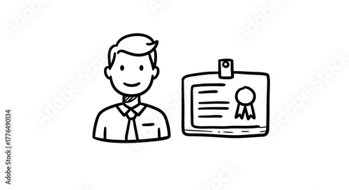 Doodle style businessman with name badge drawing for identity concepts